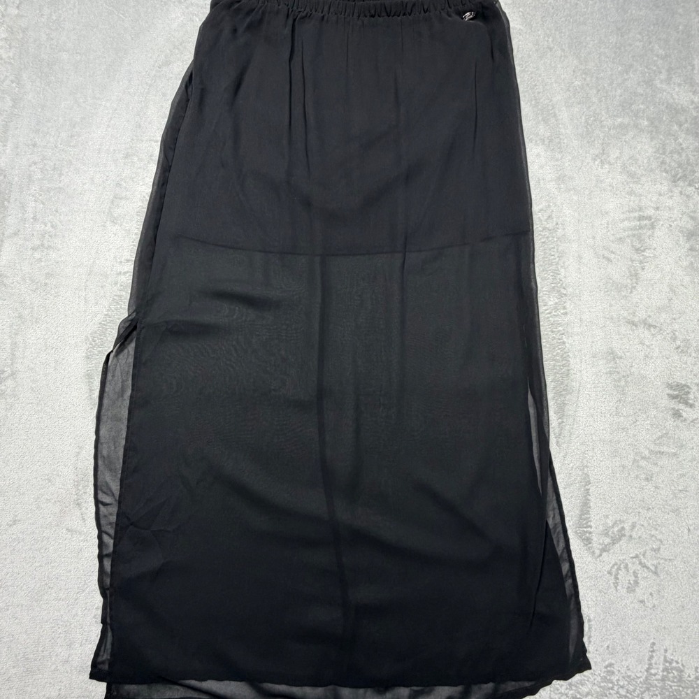 Vintage GUESS Black Sheer Chiffon Maxi Skirt XL High Slit 90s Goth Grunge XL